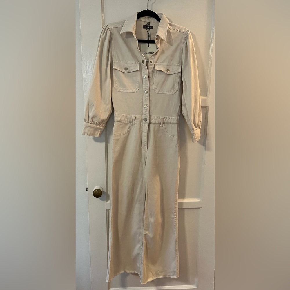 DL1961 Ecru Wide Leg, Puff Sleeve Jumpsuit